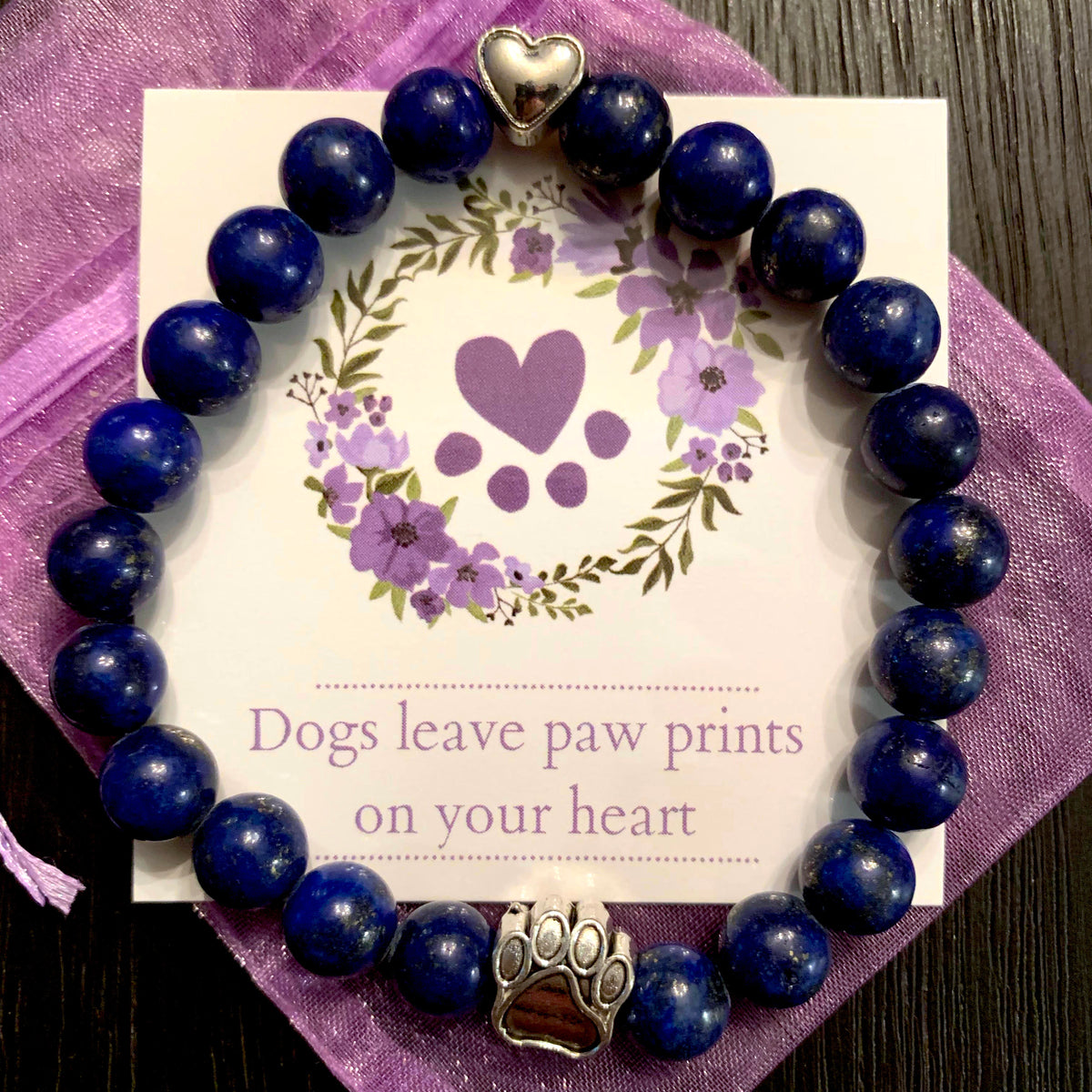 "Forever In My Heart" Lapis Bead Bracelet (Heart Charm) Casper's Rescue Shop