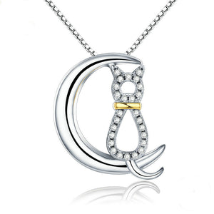 "I Love My Cat To the Moon" Sterling Silver Necklace