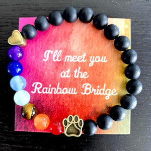 "Over The Rainbow Bridge" Black Agate Natural Stone Bead Bracelet