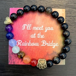 "Over The Rainbow Bridge" Premium Obsidian Stone Bead Bracelet