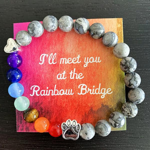 "Over The Rainbow Bridge" Grey Marble Natural Stone Bead Bracelet