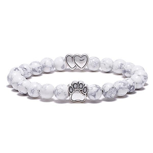 "Forever In My Heart" White Marble Bead Bracelet (Double Heart Charm)