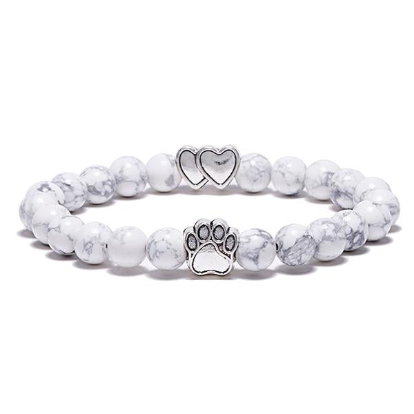 Forever In My Heart White Marble Bead Bracelet (Double Heart Charm)